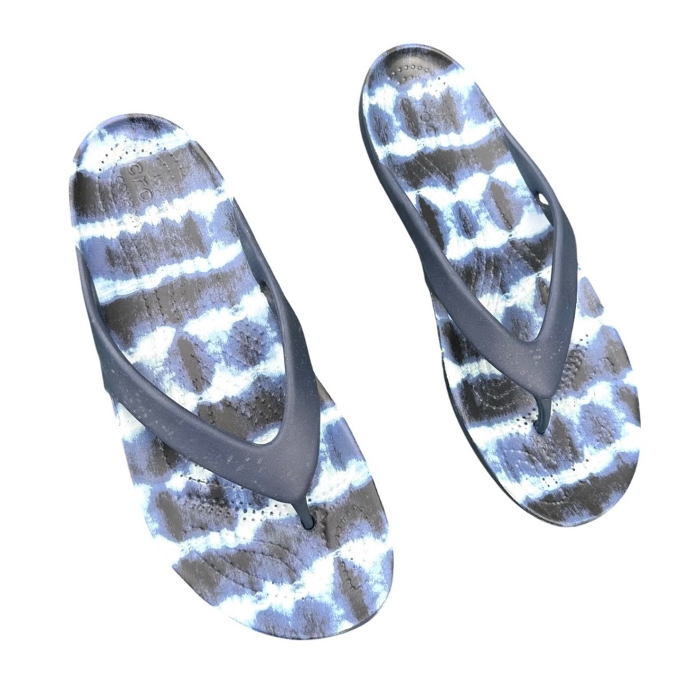 Crocs Kadee II Flip Flop Sandals Women's Size 9 Graphic Tie Dye Blue White Shoes